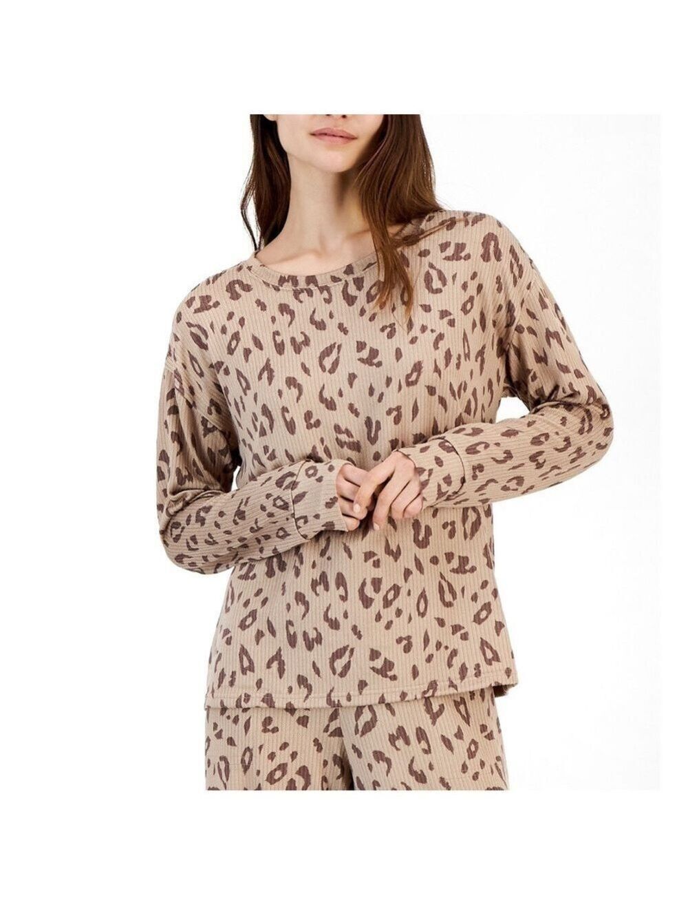 NEW-Jenni 2Pc Brown Space dye Leopard Print,Rib-Knit,Cozy, Super Soft Pajama Set